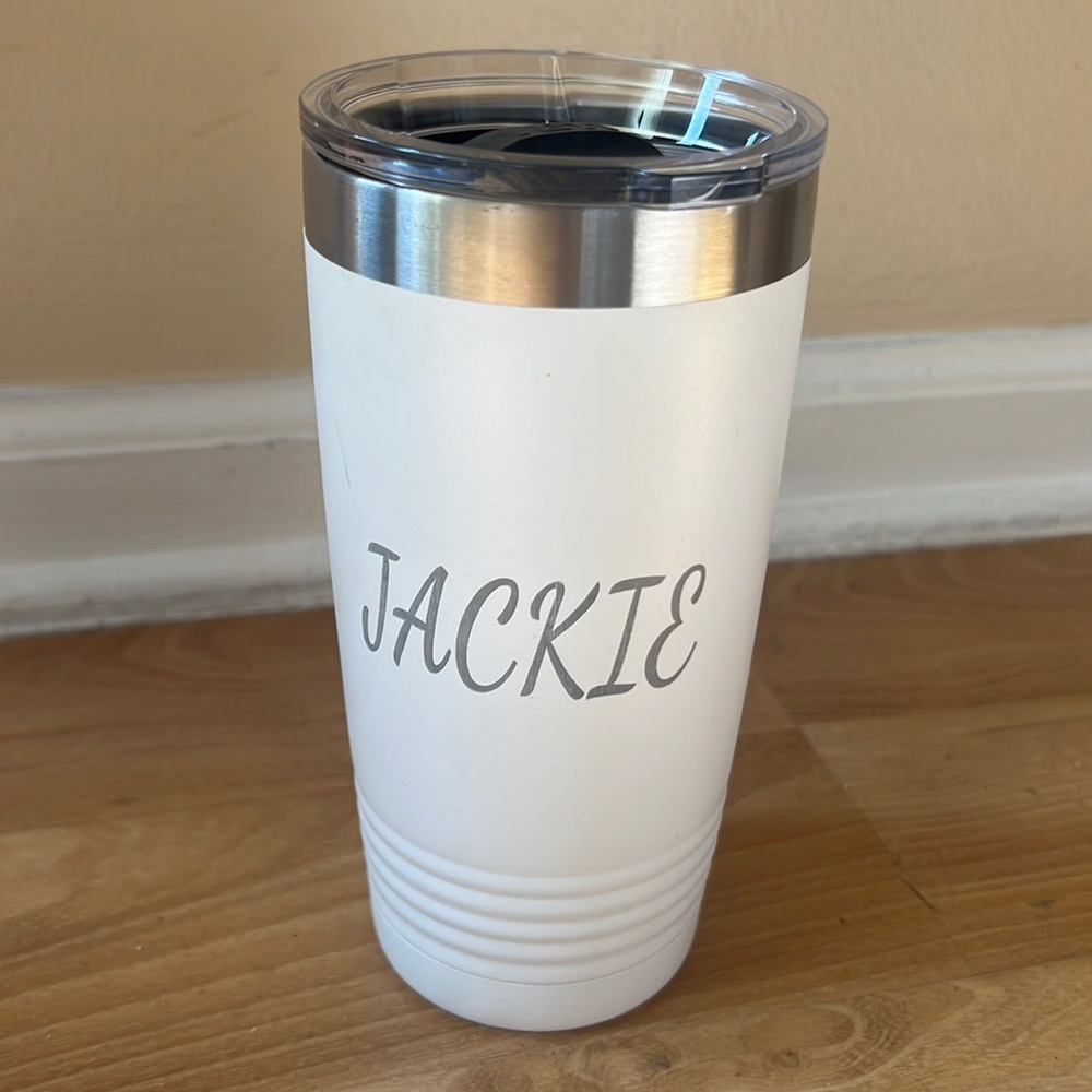 Yeti tumbler cup personalized Jackie name on it. Used